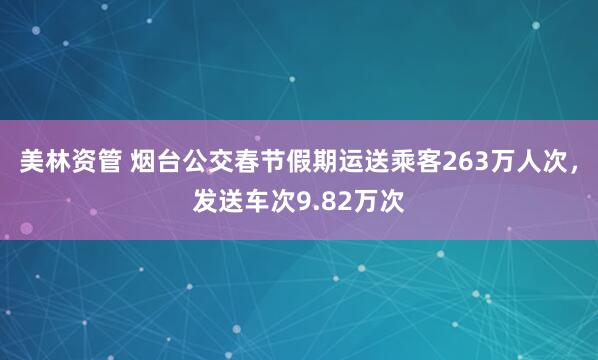 美林资管 烟台公交春节假期运送乘客263万人次，发送车次9.82万次